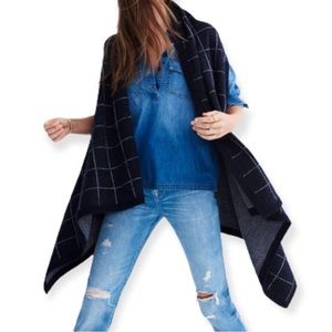 Madewell Drape Front Merino Wool Windowpane Sweater Vest, Navy - Womens One Size